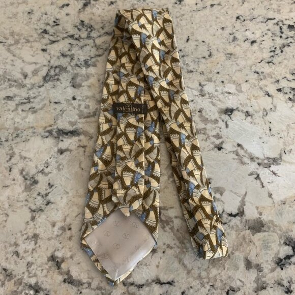 Valentino Cravatte Men’s Silk Tie Made in Italy Beige Brown Blue Gold Black - Picture 5 of 9